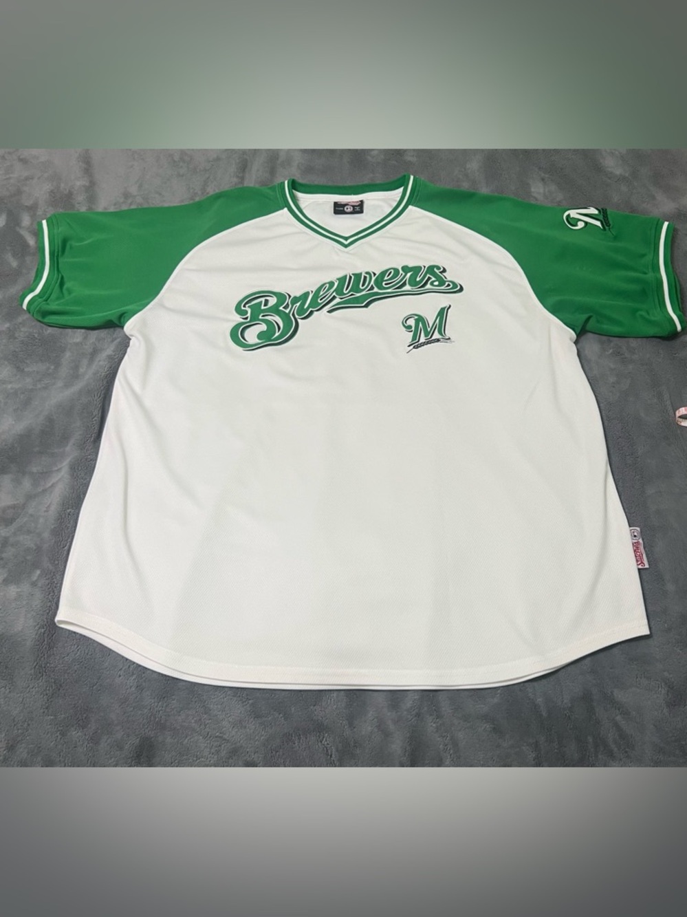 Stitches White Jersey with Green Trim